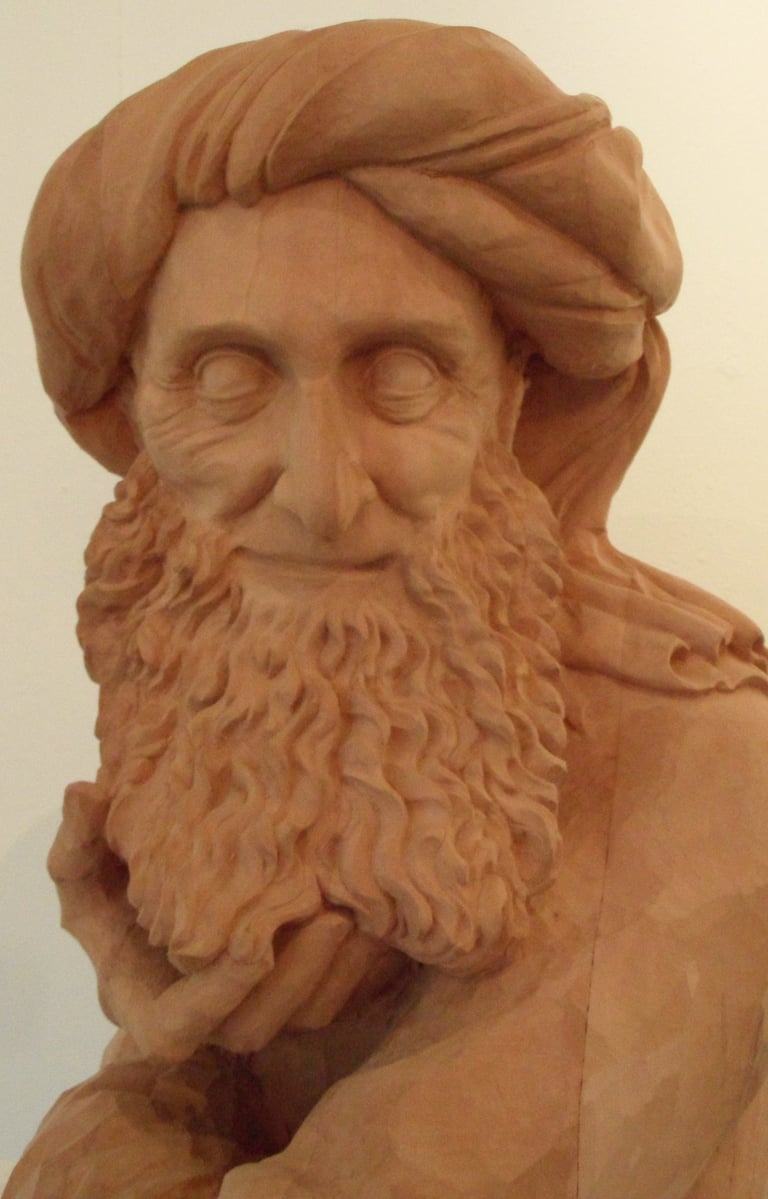 Wise Arab Man Sculpture in pear wood by Sarah Liptrot