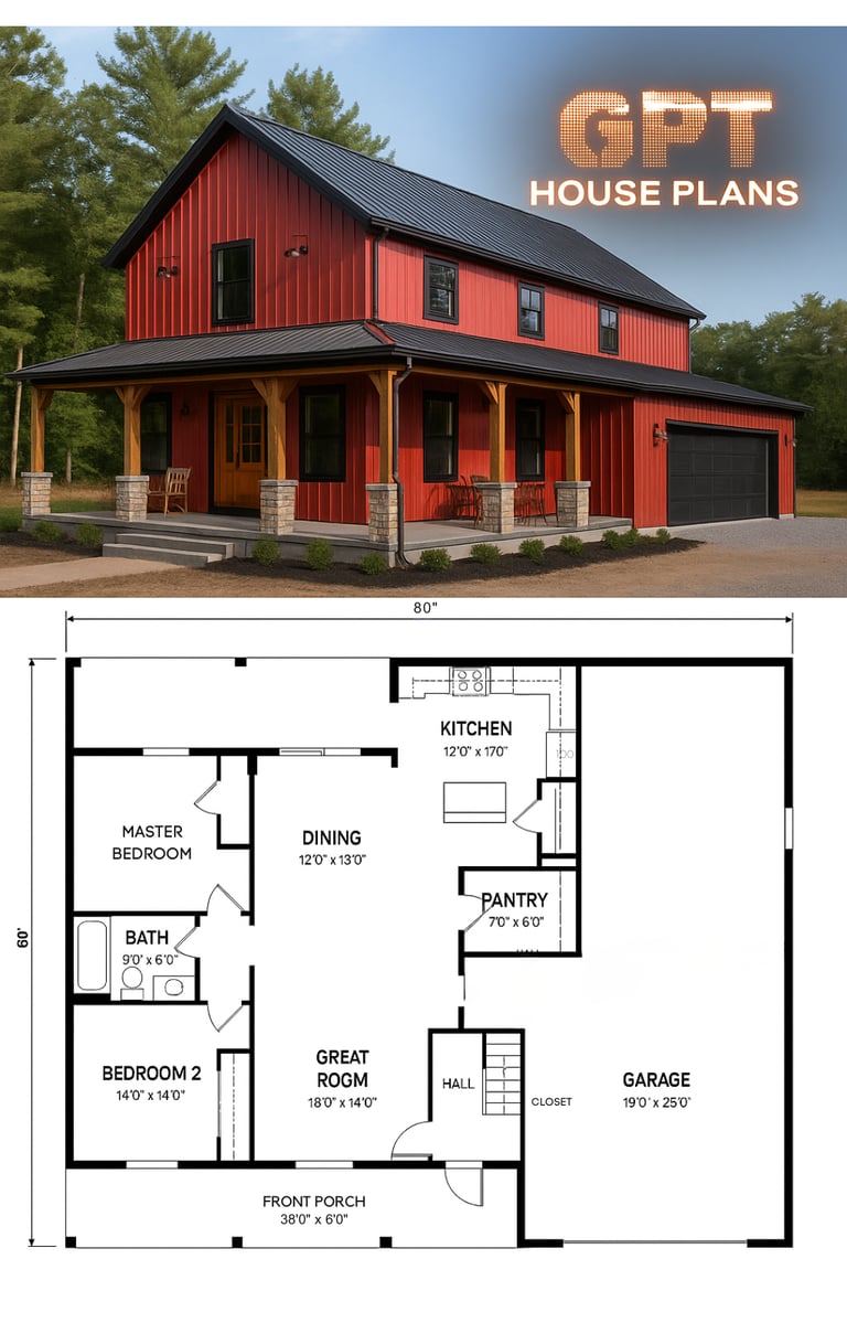 a house plan with a garage and a garage