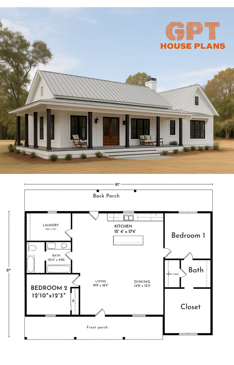 a house plan with a metal roof and a metal roof