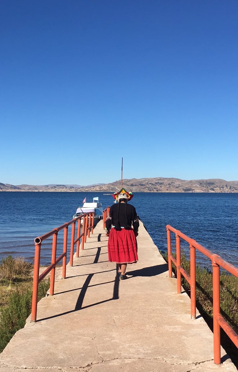 woman walking to a boat