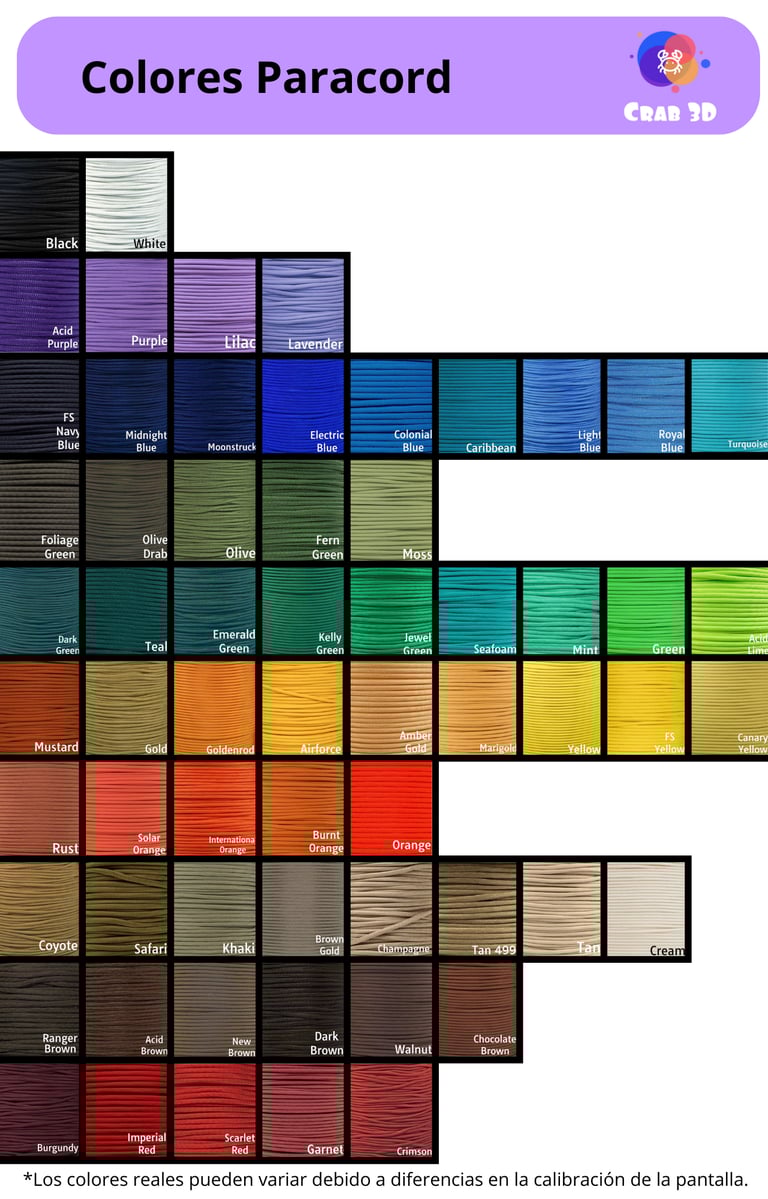 Catálogo de colores Paracord