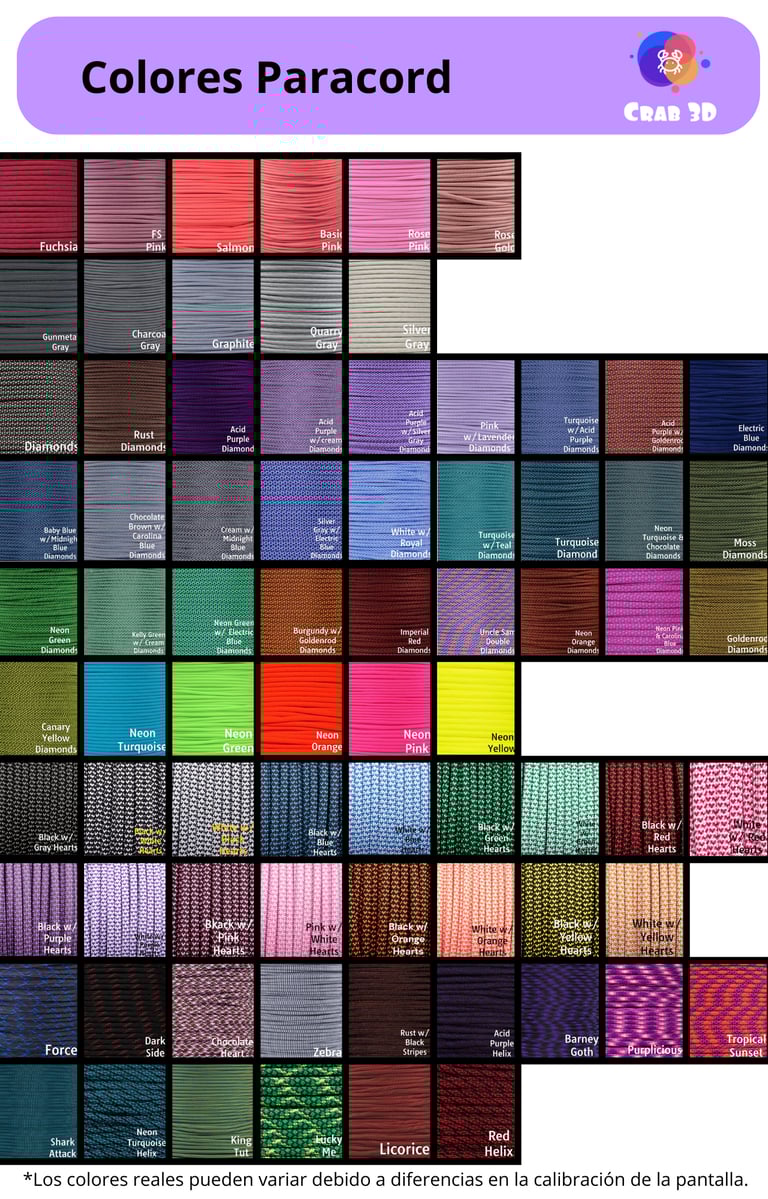 Catálogo de colores Paracord