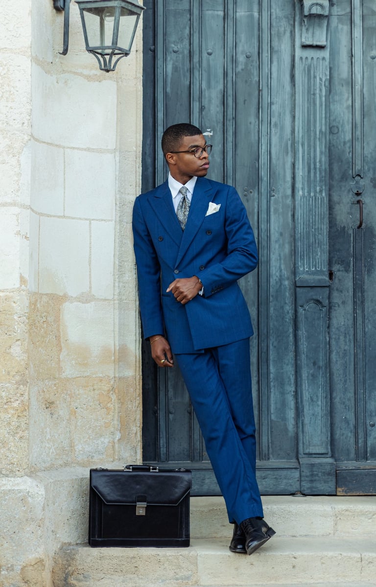 "classic men’s outfit with black briefcase"