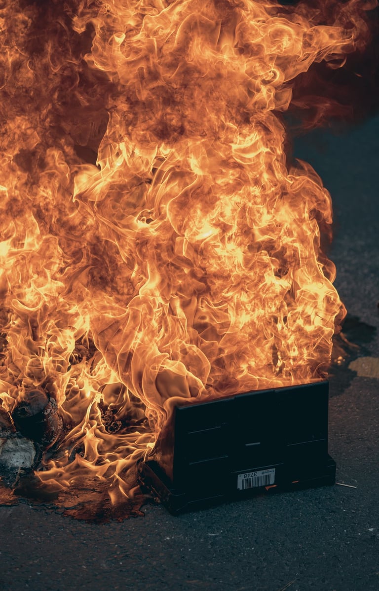 a box of fire on the ground. Manifestation 2023 in France