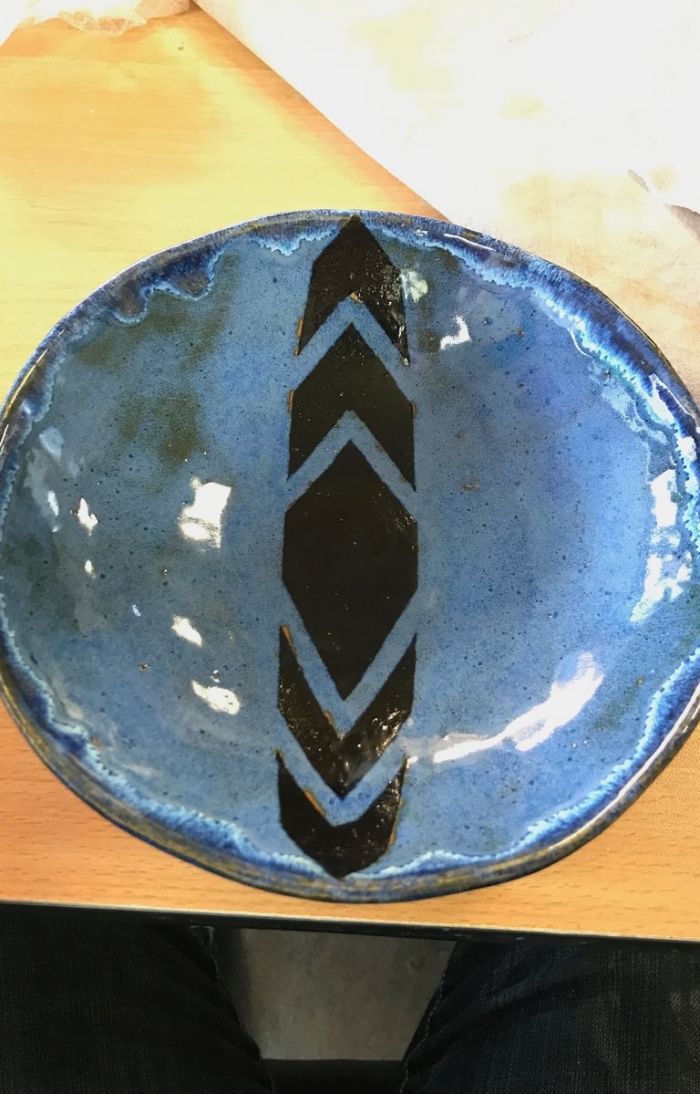 Blue bowl with geometric pattern