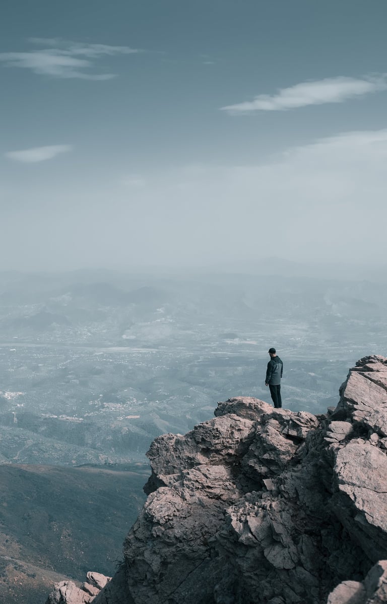 a person standing on a mountain top