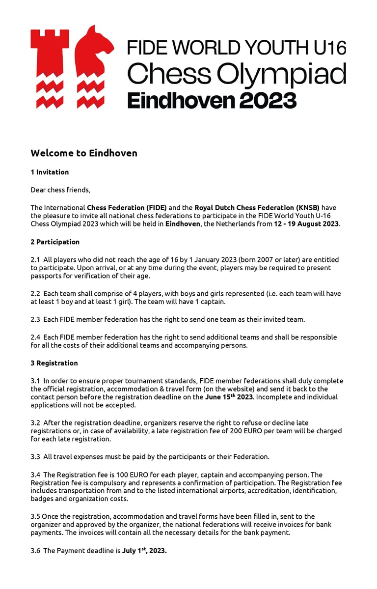 FIDE World Youth U16 Chess Olympiad 2023 at High Tech Campus Eindhoven, Netherlands