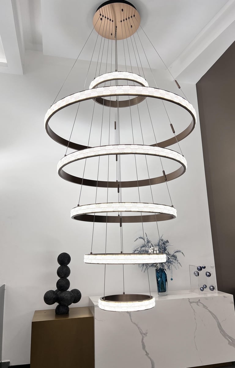 a large circular light fixture with a circular light fixture