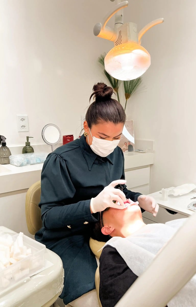 Dentista em Taguatinga fazendo um procedimento de restauração