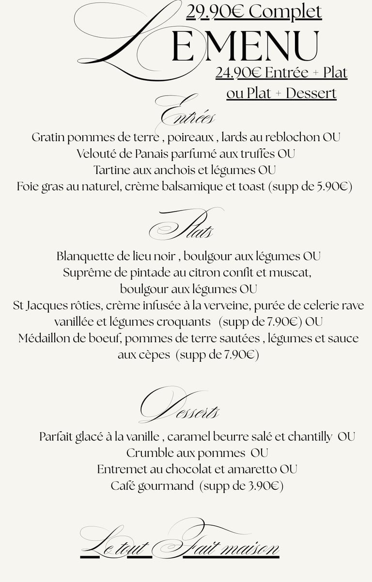 menu o'2 saisons saont privat des vieux, restaurant salindres