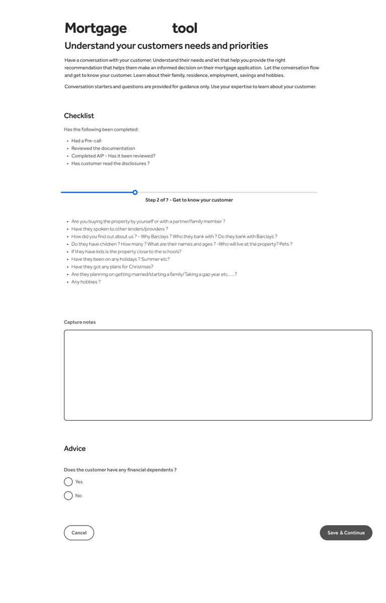 Another variant of Wireframe of a form with fields for the advisor to complete
