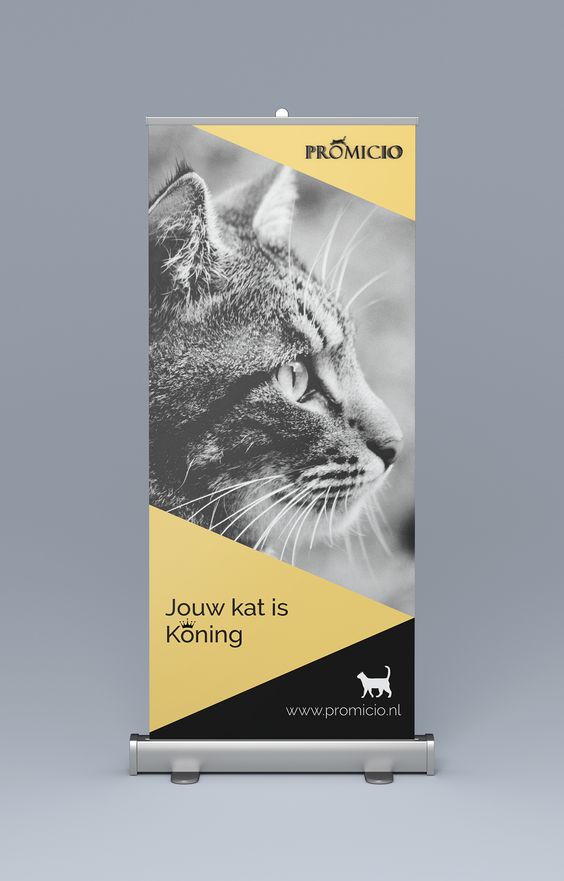 Elegant cat-focused pull-up banner with minimalist design.
