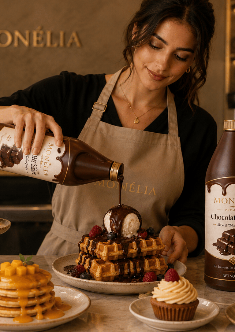 MONÉLIA Gourmet Sauces for desserts waffles pancakes ice cream pastries and premium presentation