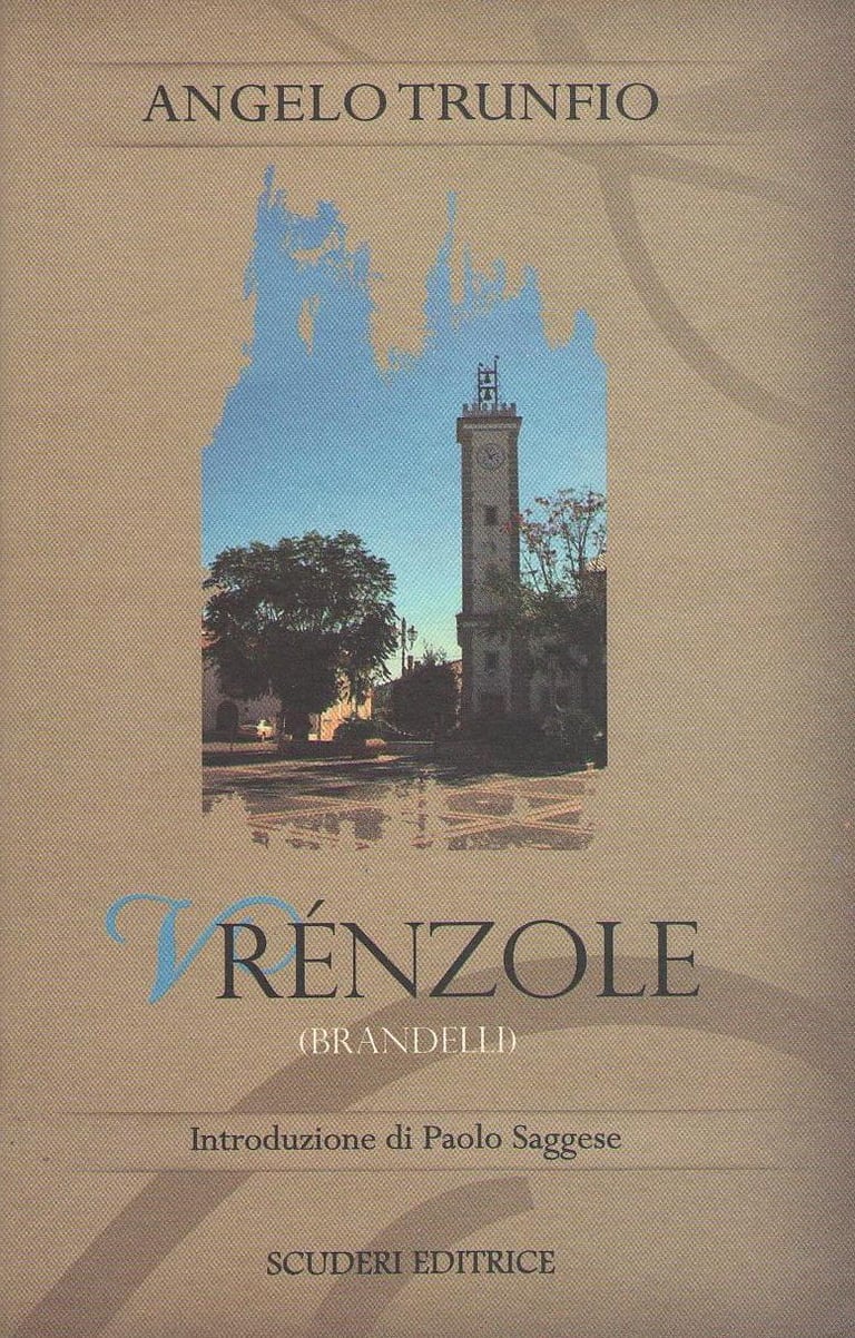 Book cover for Trenzole by Angelo Trunfio featuring a clock tower in a historic town square.