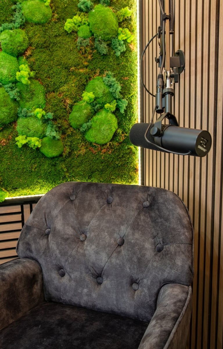 a chair with a microphone and a mosself