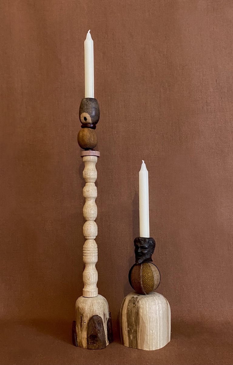 sculptures bois tourné sculpté, bougeoir