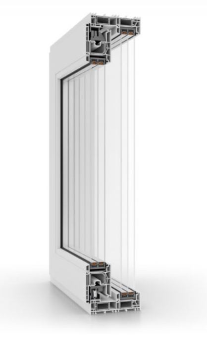 a window with a white frame and a white frame
