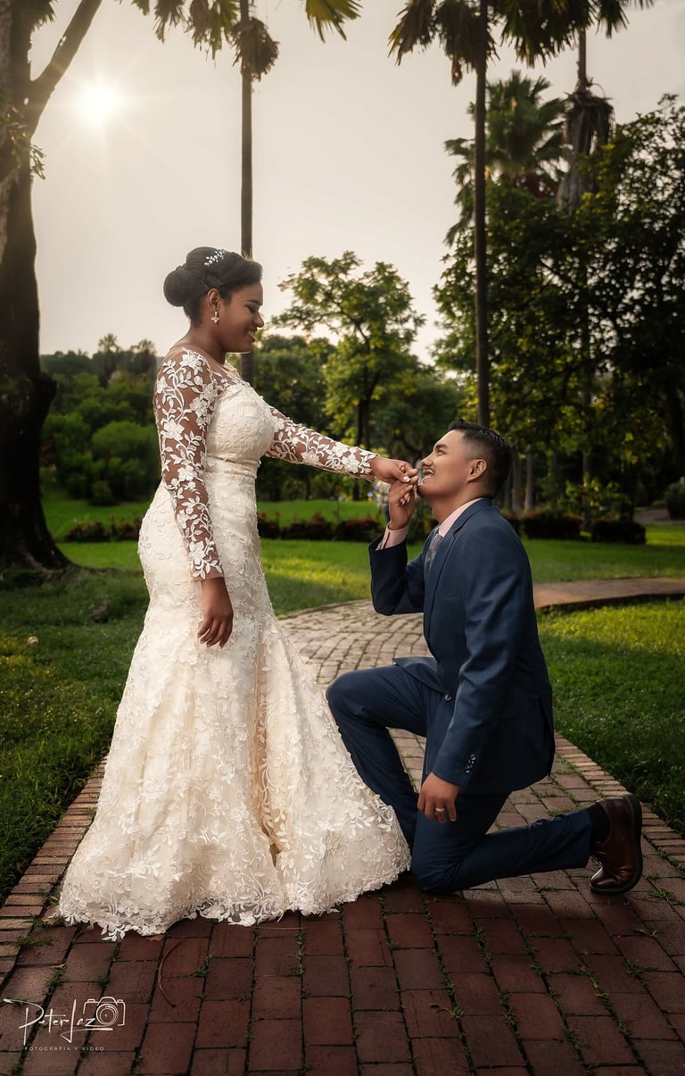 a man and woman in a wedding dress