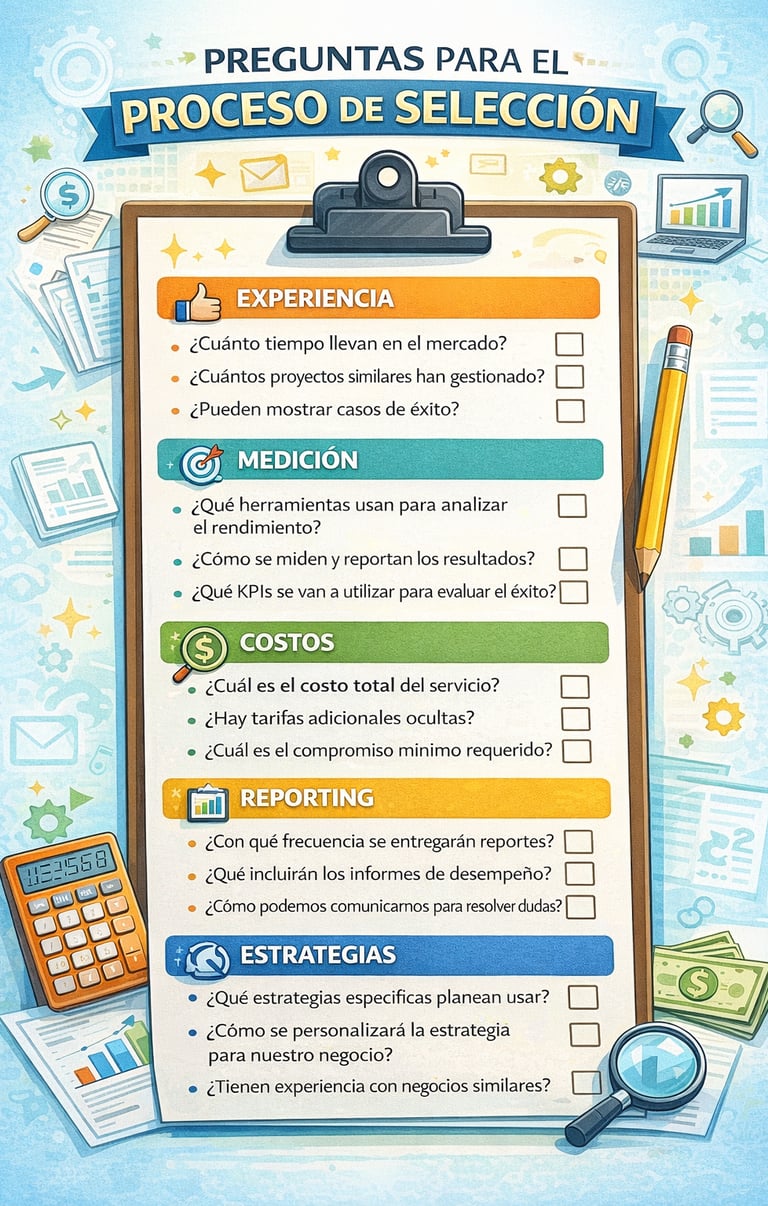 Checklist con preguntas esenciales para evaluar agencias de marketing digital antes de contratar