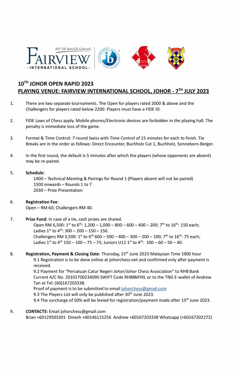 10th Johor Open 2023 - ASEAN Chess Series. Malaysia Chess. Chess Clicks
