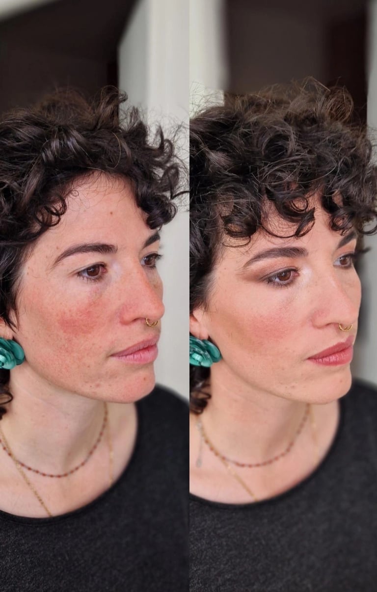Une femme avec un joli #maquillage avant / après pour un shooting, #formation maquillage à Bayonne