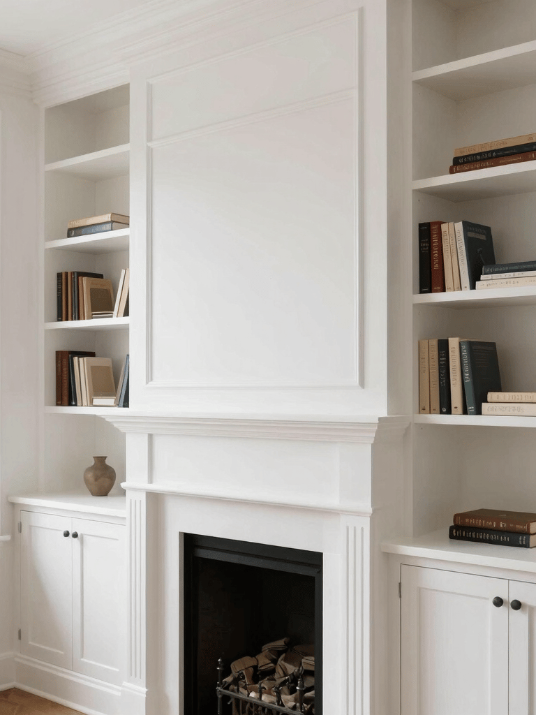 Custom fireplace mantel installation with built-in bookcases in Monmouth County NJ