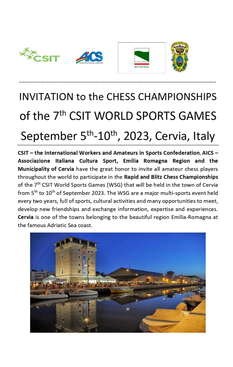 7th CSIT World Sports Games Chess Championship 2023, Congressi Milano Marittima, Cervia Italy