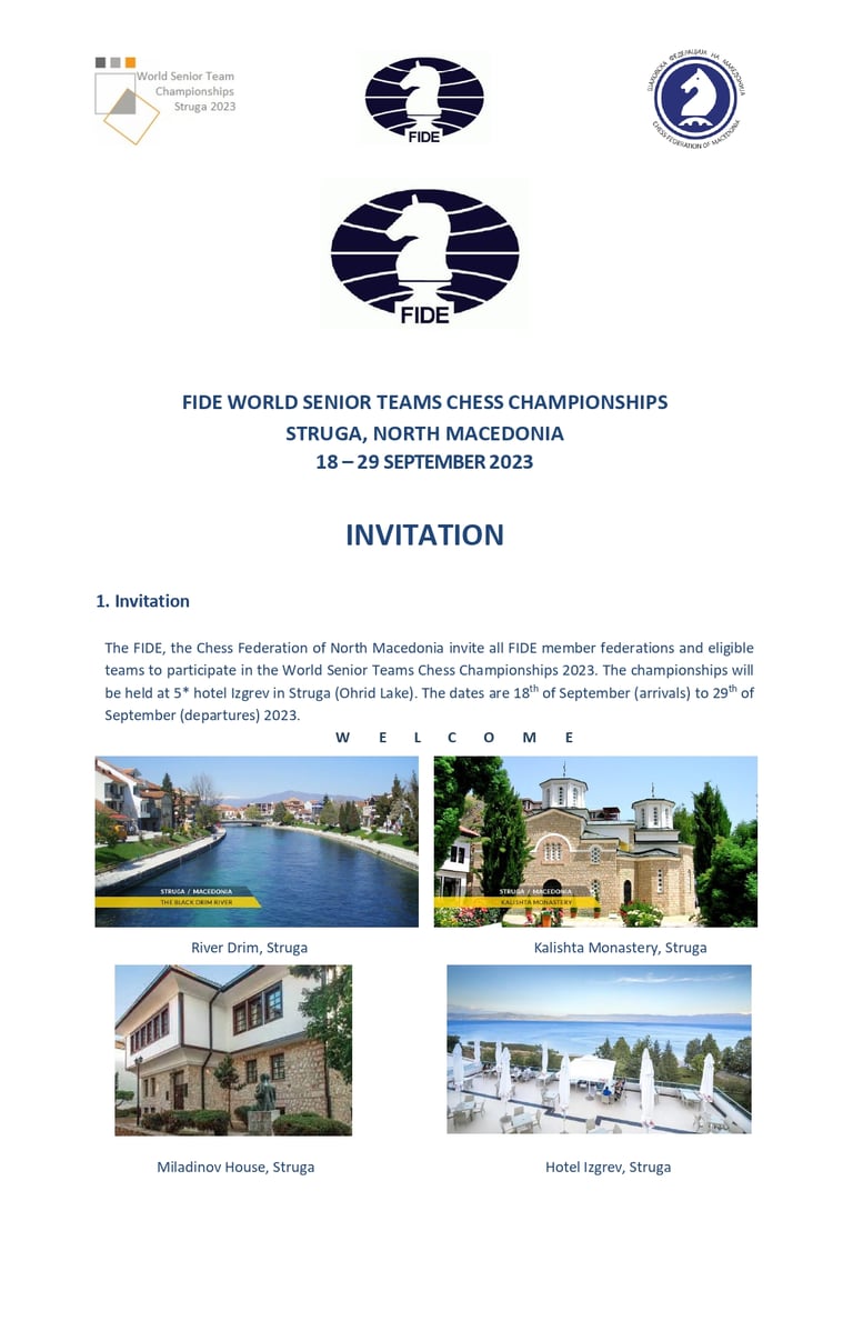 FIDE World Senior Team Championships 2023 at Hotel Izgrev, Struga, North Macedonia