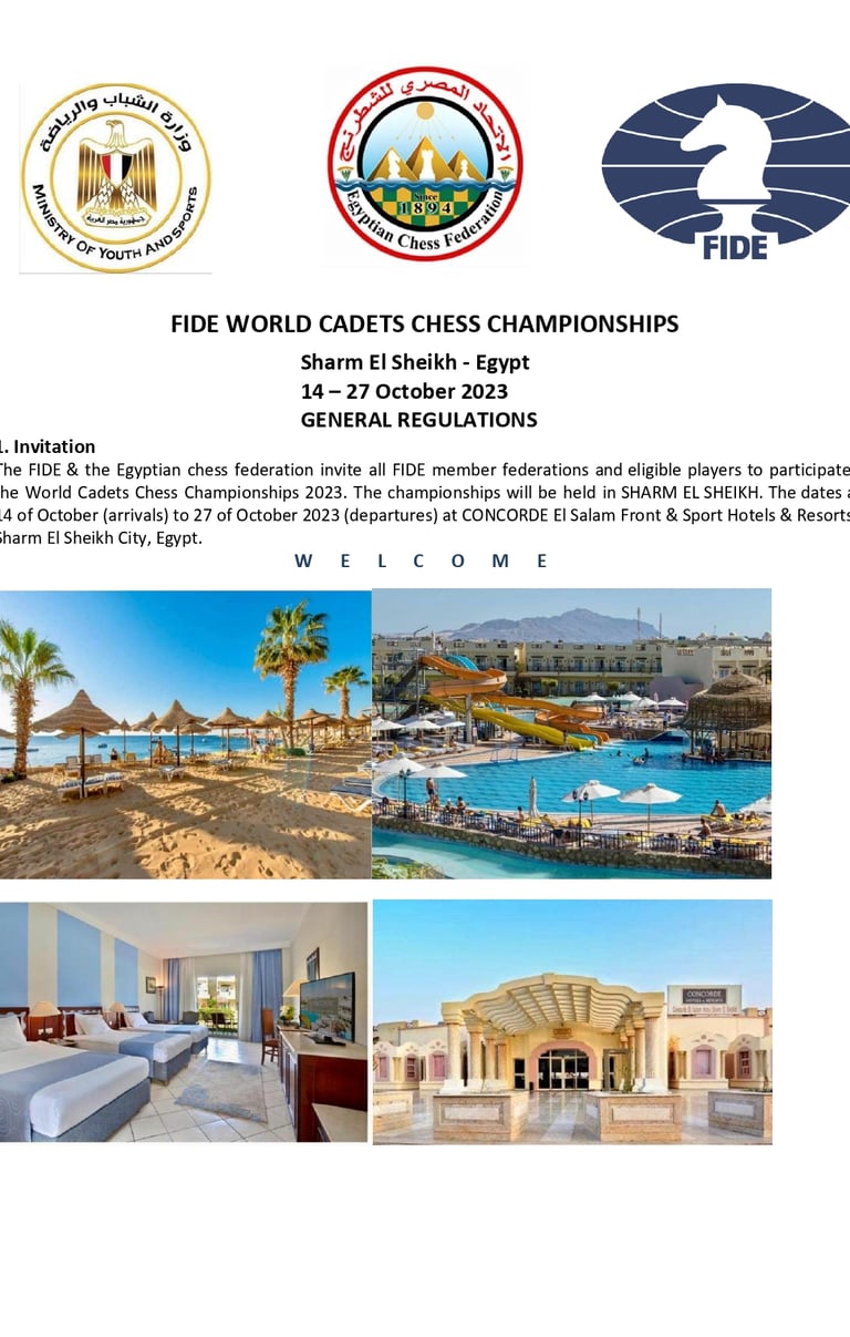FIDE World Cadet Chess Championships (U8, U10, U12) in Egypt. FIDE Chess