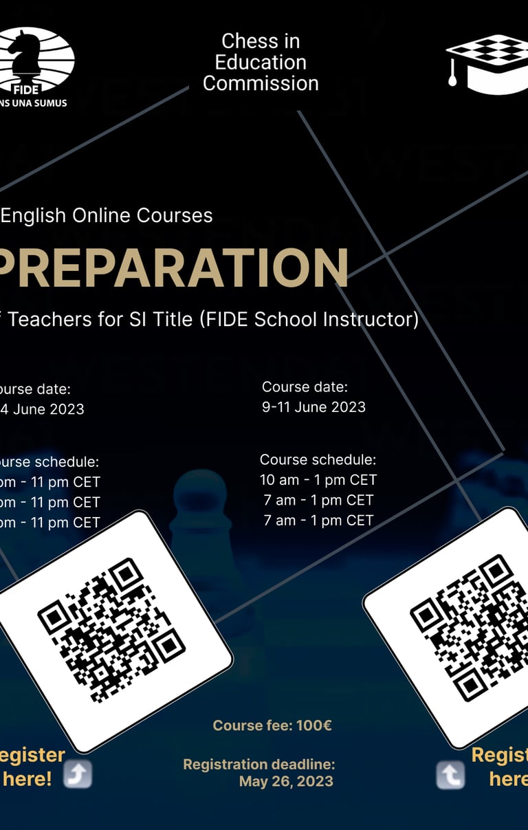 FIDE Chess in Education Commission is holding "Preparation of Teachers" courses on June 2-4 and June