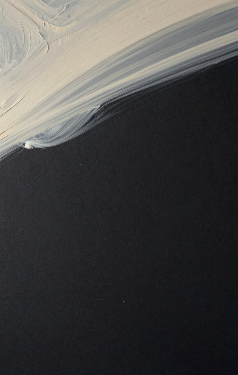 Abstract artwork focusing on the tension between a bright Soft off-white streak and a vast Deep charcoal void, textural and contemplative.