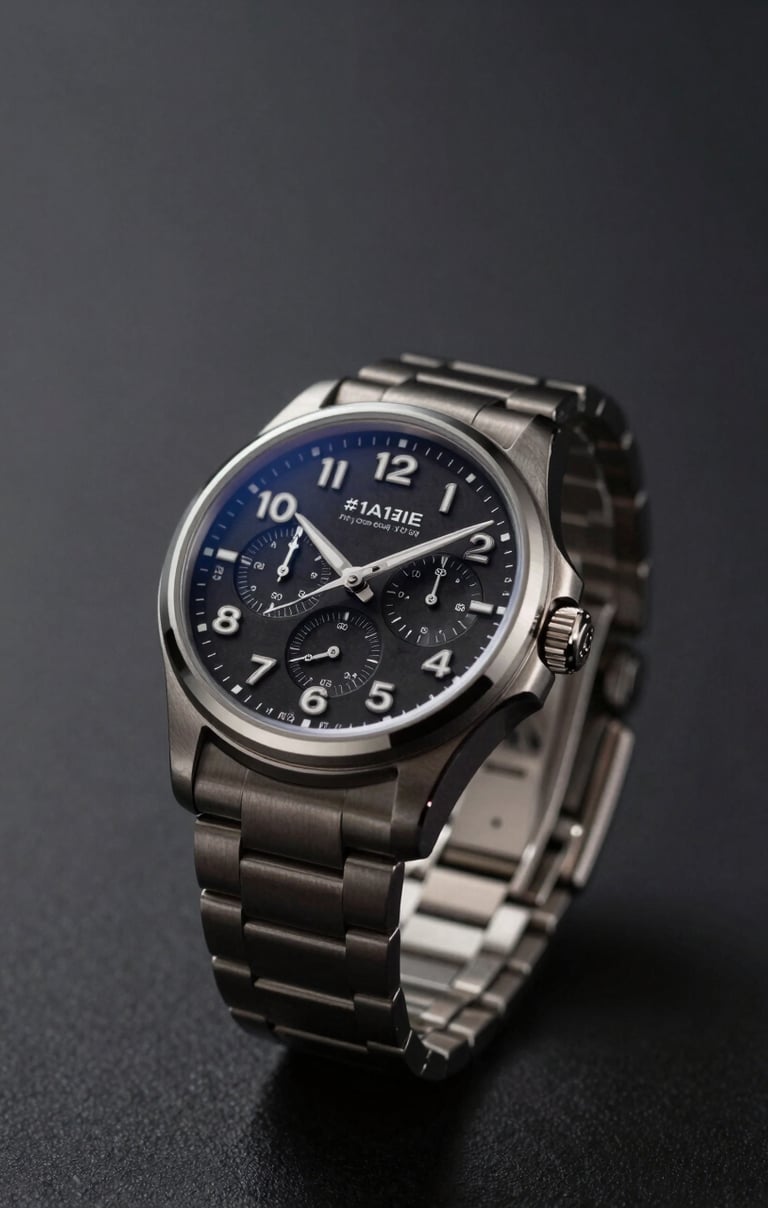 Luxury product photography of a high-end watch, dramatic lighting, minimalist background in #1A1A1A, sharp focus, cinematic texture.