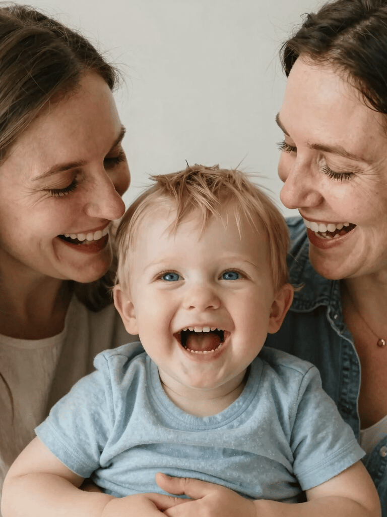 A happy family poses for a group portrait.