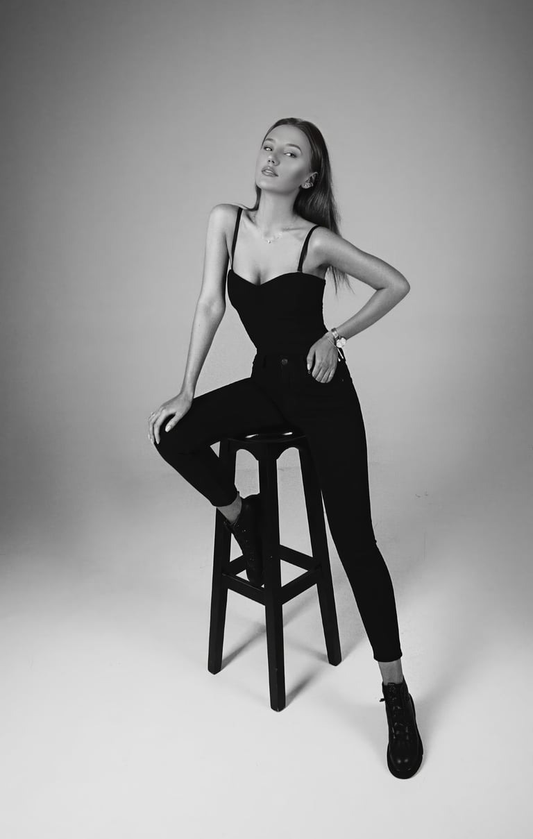 a woman in a black and white photo of a woman in a black and white