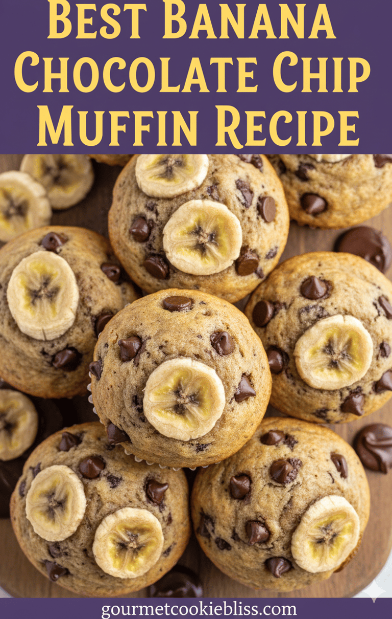 1 A top-down shot of several moist and fluffy banana chocolate chip muffins