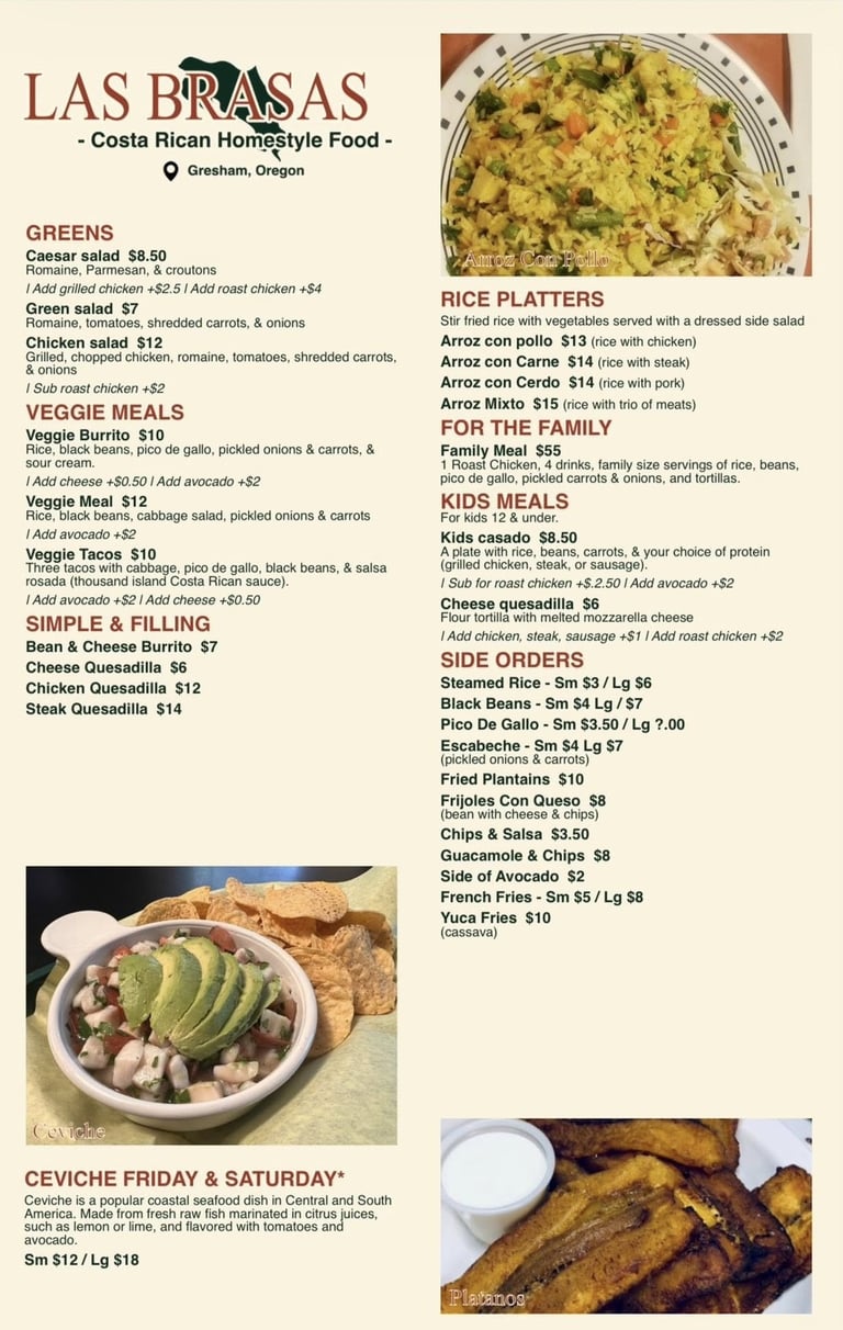 Las Brasas Costa Rican restaurant menu page 2