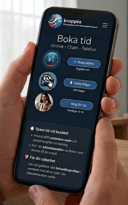 Mobil bokningssida boka tid i malmö hos Kiropraktor Martin Lundberg