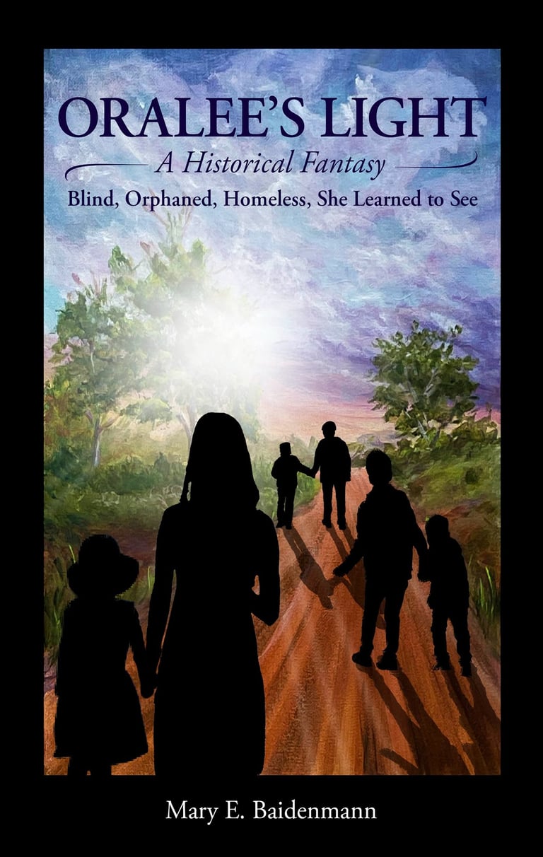 Oralee's Light. A book cover of a book with a picture of a family walking down a dirt