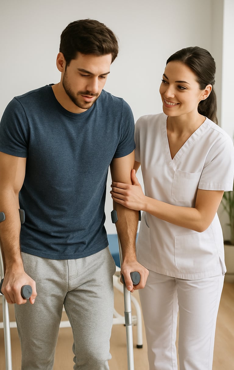 rééducation pour marcher avec un physiothérapeute pour la journée mondiale de la physiothérapie.