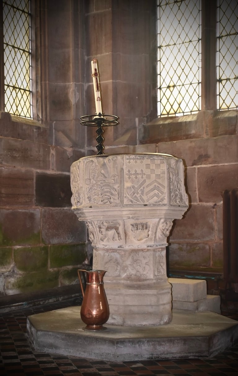 photograph of a stone church font.