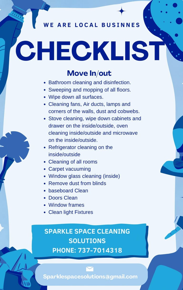 a flyer for a cleaning business move in and out checklist