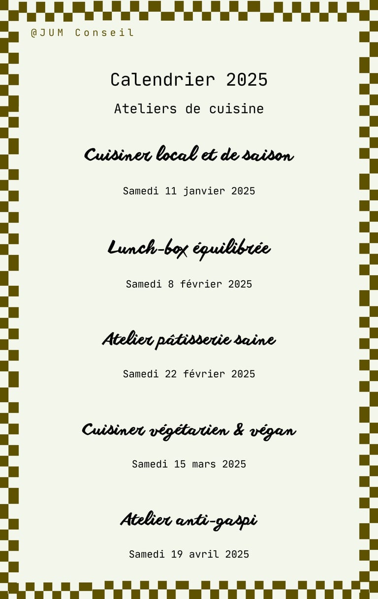 liste d'ateliers de cuisine
