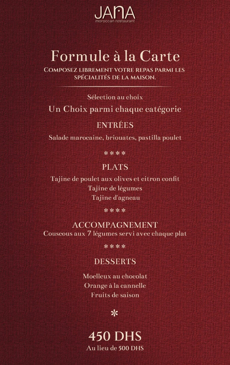 restaurant Marrakech menu