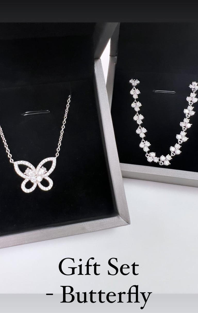 diamond butter fly necklace & bracelet jewelry set