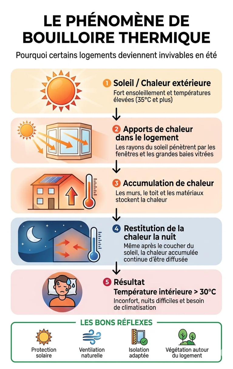 Infographie illustrant le phénomène de bouilloire thermique