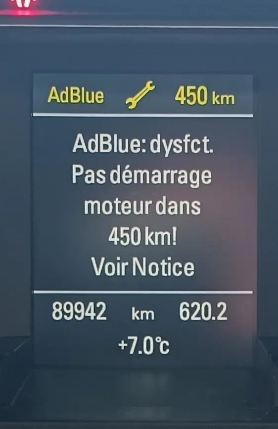 Adblue Dysfonctionnement pas de démarrage moteur dans 900km