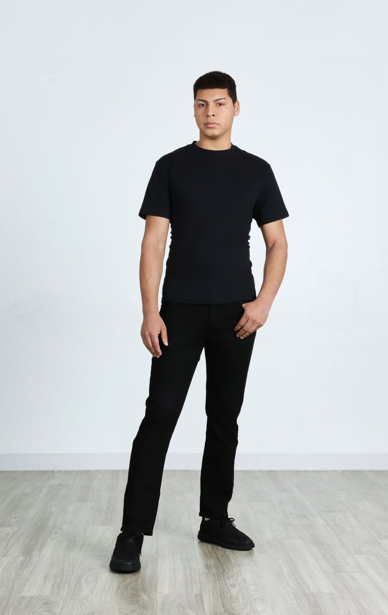 Issac Ellis full body actor shot neutral pose black shirt and pants