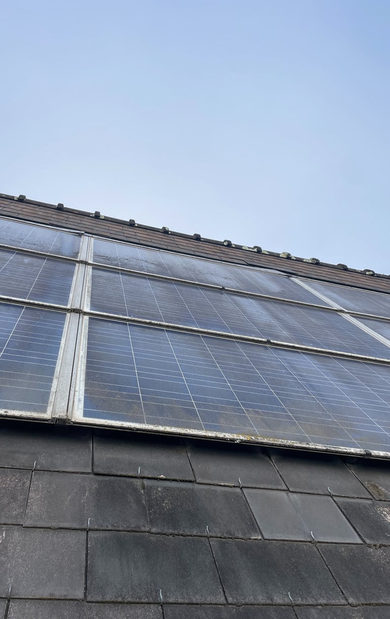 Installation solaire 6 kWc à Thouaré-sur-Loire, non nettoyée depuis 10 ans, avec salissures importantes et traces d’algues