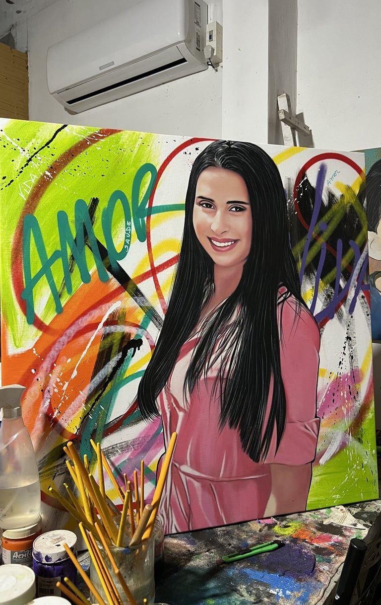 Quadro personalizado em Pop-Art de uma família com fundo colorido - por Sérgio Astral