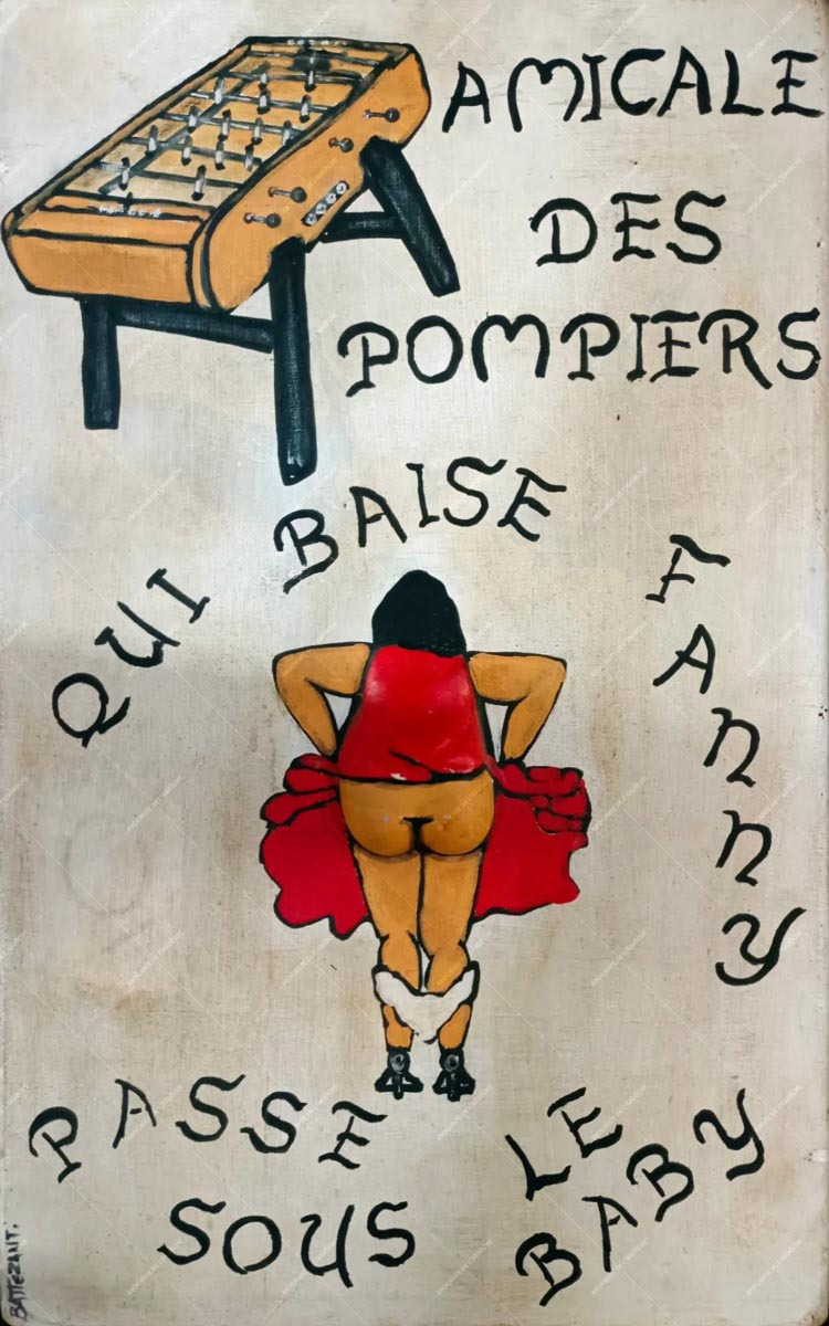 Plaque Fanny amicale pompiers passe sous le baby foot